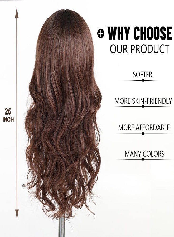 اسمي شعر مستعار بني طويل مموج من إسمي للنساء، شعر صناعي طبيعي، شعر مستعار أومبري للاستخدام اليومي والحفلات - Image 4